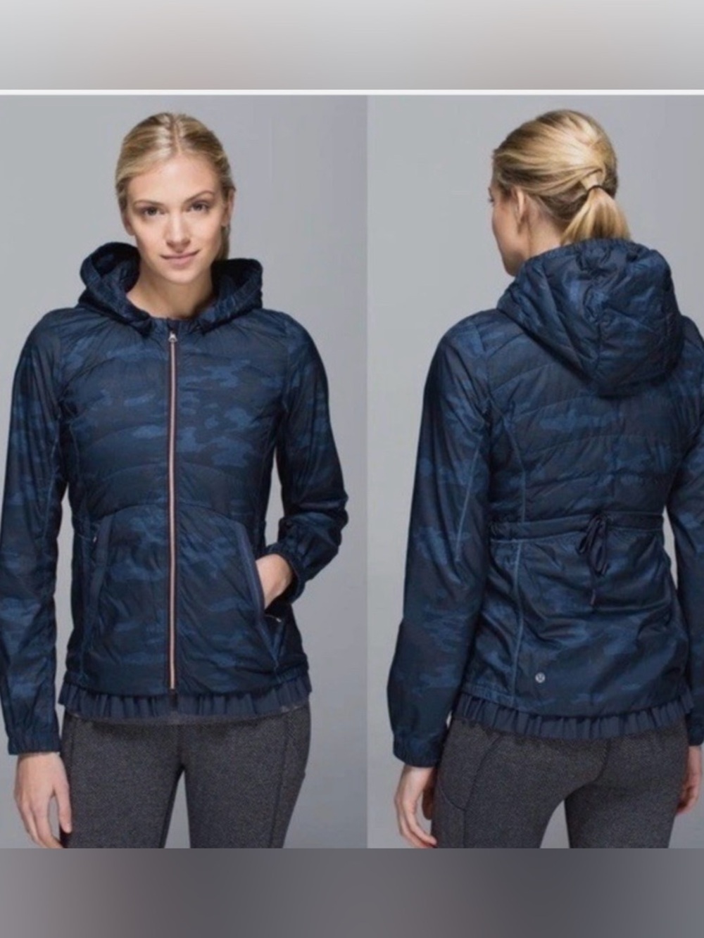 Lululemon Spring Fling Puffy Jacket Heathered Lotus Camo Blue Sz 6 Packable